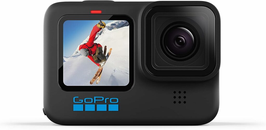 GoPro HERO10 Black – Câmera de ação à prova dágua com tela frontal LCD e traseira sensível ao toque, vídeo 5.3K60 Ultra HD, fotos de 23 MP, transmissão ao vivo 1080p, webcam, estabilização
