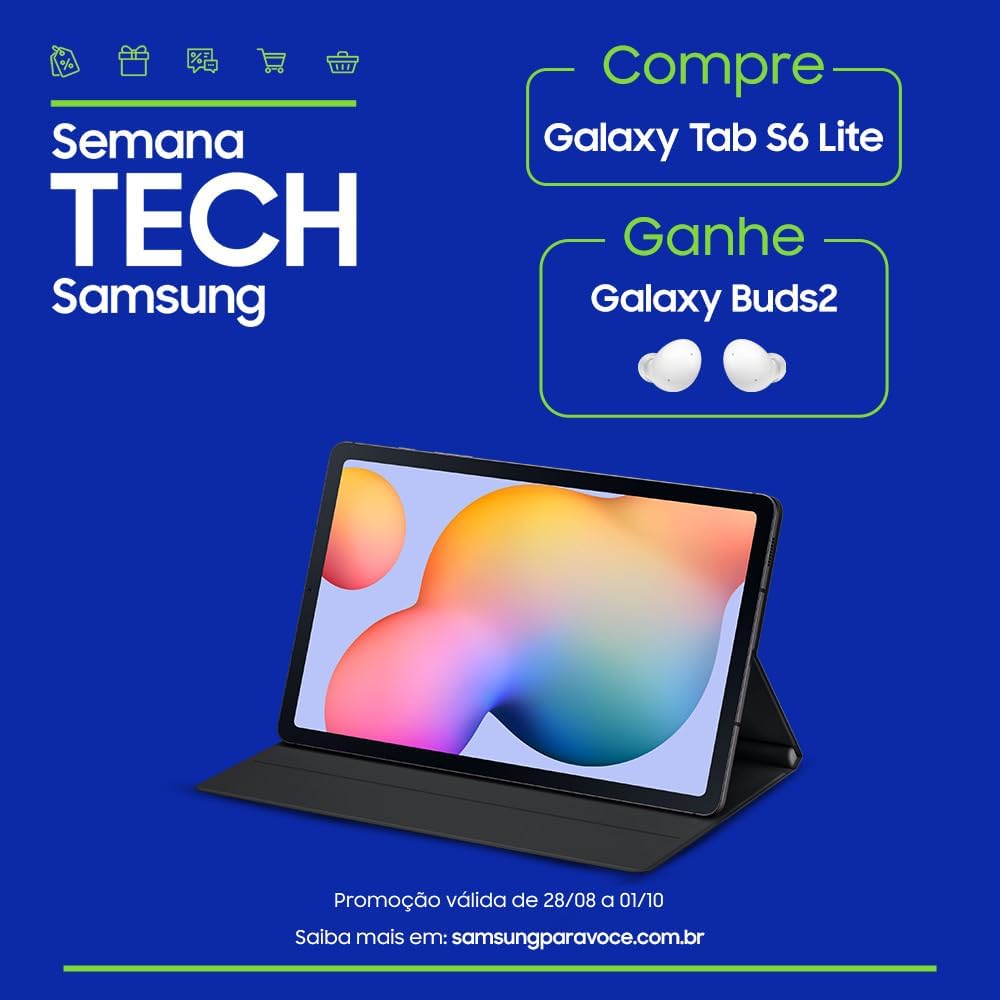 Tablet Samsung Galaxy Tab S6 Lite, 64GB, 4GB RAM, Tela Imersiva de 10.4, Câmera Traseira 8MP, Câmera frontal de 5MP, Wifi, Android 13