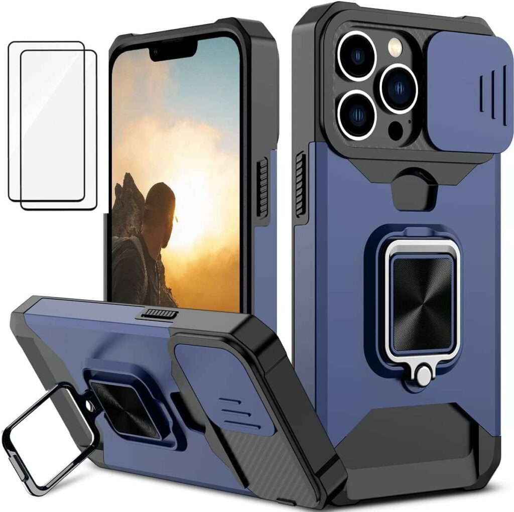 Capa para iPhone 14 Pro Max Case com tampa para câmera deslizante e protetor militar de grau militar com suporte magnético para iPhone 14 Pro Max (azul)
